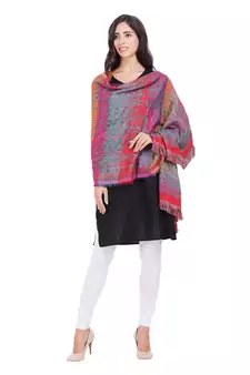 Anekaant Red & Grey Cotton Viscose Geometric Woven Design Shawl