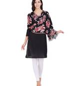 Anekaant Black Cotton Viscose Floral Woven Design Shawl