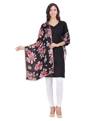Anekaant Black Cotton Viscose Floral Woven Design Shawl 2