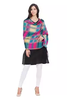 Anekaant Multicolour Cotton Viscose Checked & Multi Check Woven Design Shawl
