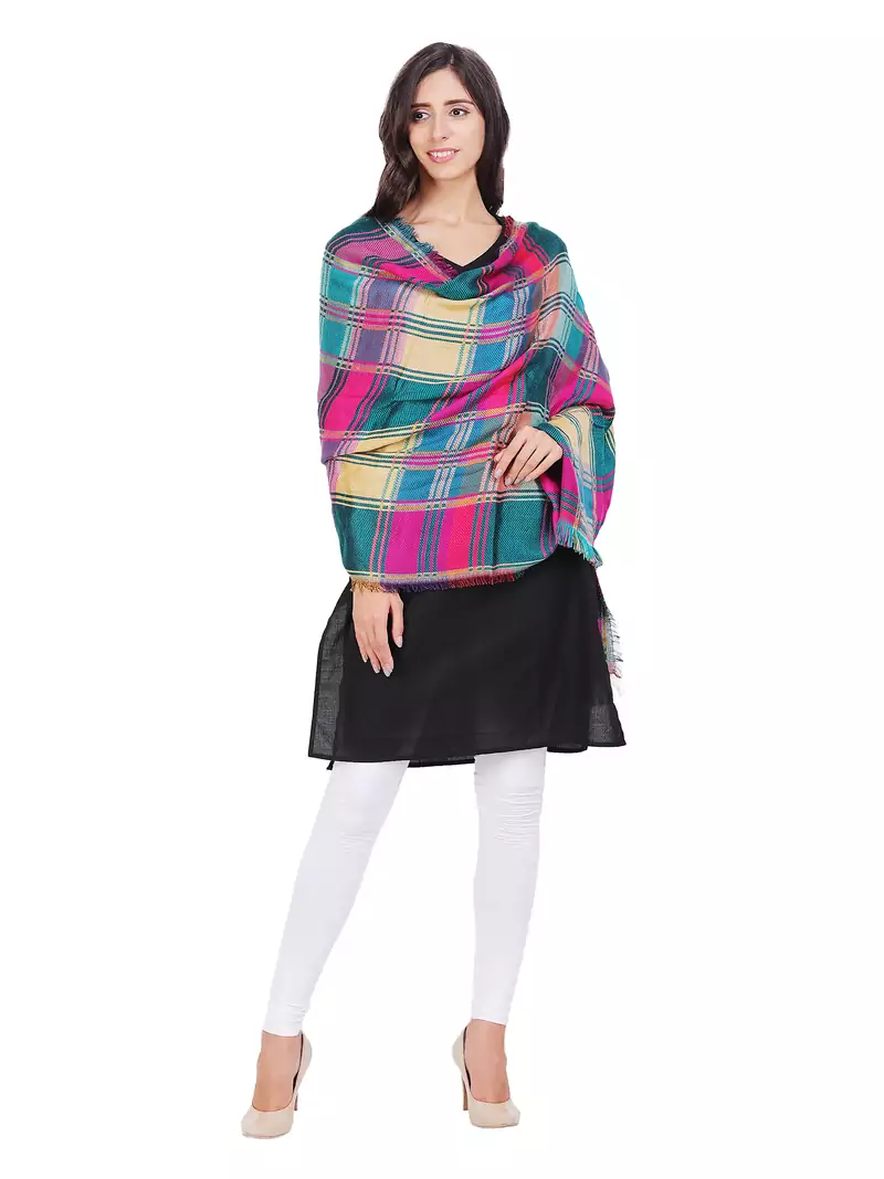 Anekaant Multicolour Cotton Viscose Checked & Multi Check Woven Design Shawl
