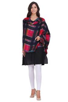 Anekaant Navy & Multicolour Viscose Cotton Checked Woven Design Shawl