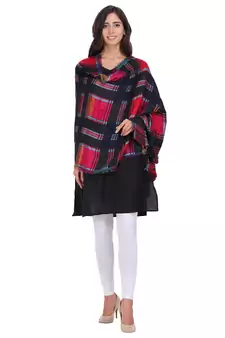 Anekaant Navy & Multicolour Viscose Cotton Checked Woven Design Shawl