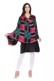 Anekaant Black & Multicolour Cotton Viscose Checked Woven Design Shawl