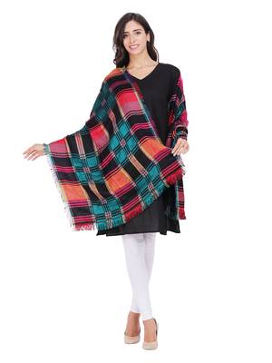 Anekaant Black & Multicolour Cotton Viscose Checked Woven Design Shawl 2