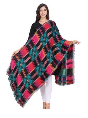 Anekaant Black & Multicolour Cotton Viscose Checked Woven Design Shawl 3