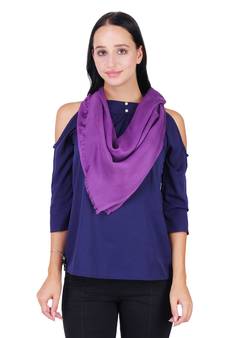 Anekaant Purple Viscose Rayon Solid Frayed Stole