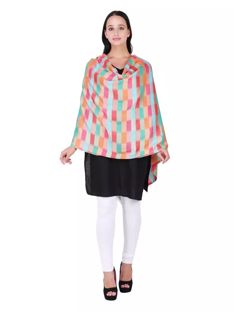 Anekaant Pastels & Beige Multicolour Modal Abstract Geometric Woven Design Shawl