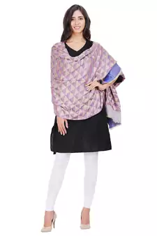 Anekaant Mauve & Multicolour Modal Geometric Woven Design Shawl