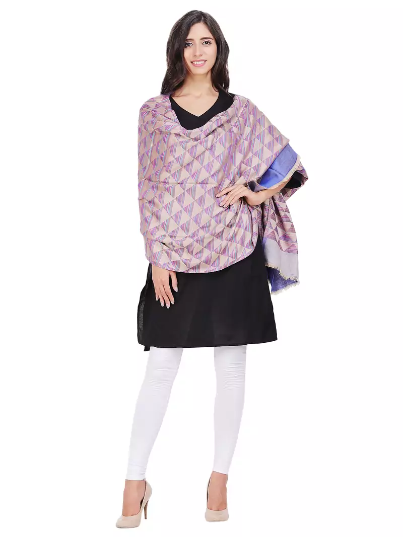 Anekaant Mauve & Multicolour Modal Geometric Woven Design Shawl