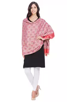 Anekaant Rust & Beige Modal Geometric Woven Design Shawl