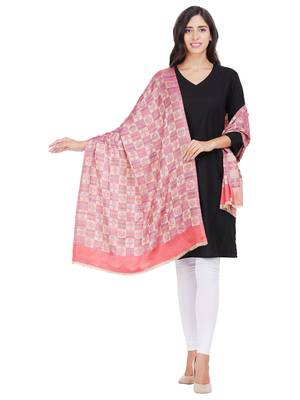Anekaant Rust & Beige Modal Geometric Woven Design Shawl 2