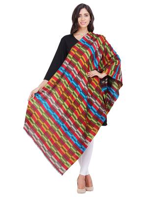 Anekaant Maroon & Multicolour Modal Geometric Woven Design Shawl 3