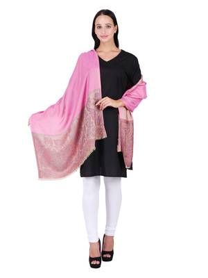 Anekaant Pink & Multicolour Modal Paisley Woven Design Shawl 2