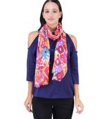 Anekaant Red & Multicolour Viscose Rayon Printed Geometric Frayed Scarf