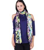 Anekaant Green & Multicolour Viscose Rayon Printed Geometric Frayed Scarf