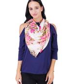 Anekaant Pink & Multicolour Viscose Rayon Printed Floral Frayed Scarf