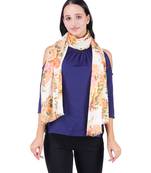 Anekaant Orange & Multicolour Viscose Rayon Printed Floral Frayed Scarf