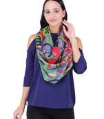 Anekaant Grey & Multicolour Viscose Rayon Printed Floral Solid Frayed Scarf
