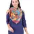 Anekaant Blue & Multicolour Viscose Rayon Printed Floral Solid Frayed Scarf
