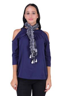 Anekaant Grey 100% Silk Woven Design Lycra Ombrey Tasselled Fringed Scarf