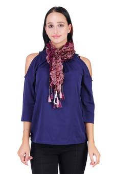 Anekaan Violet 100% Silk Woven Design Lycra Ombrey Tasselled Fringed Scarf