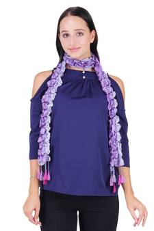 Anekaan Mauve 100% Silk Woven Design Lycra Ombrey Tasselled Fringed Scarf