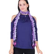 Anekaan Mauve 100% Silk Woven Design Lycra Ombrey Tasselled Fringed Scarf