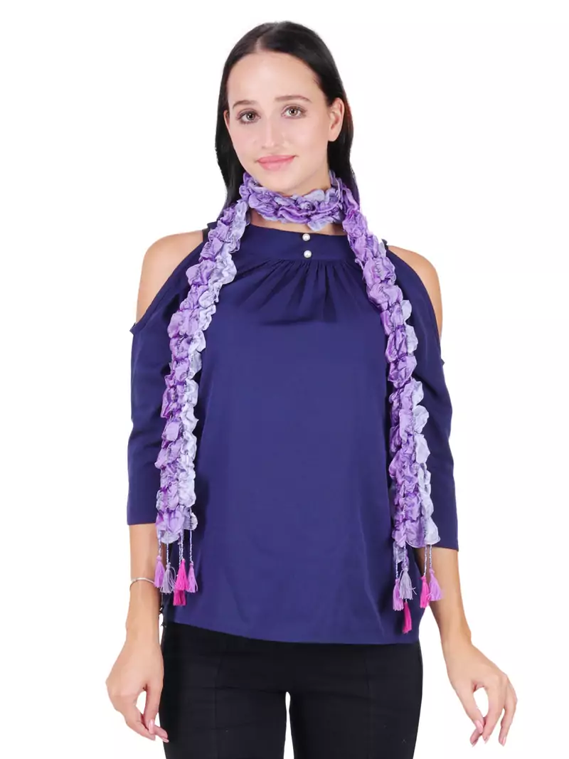 Anekaan Mauve 100% Silk Woven Design Lycra Ombrey Tasselled Fringed Scarf