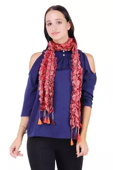 Anekaant Wine 100% Silk Woven Design Lycra Ombrey Tasselled Fringed Scarf