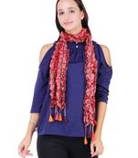 Anekaant Wine 100% Silk Woven Design Lycra Ombrey Tasselled Fringed Scarf