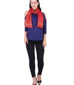 Dark Rust Synthetic Polyester Organza (Poly Silk) Solid Embroidered Sequined Stole