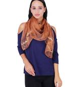 Copper Synthetic Polyester Organza (Poly Silk) Solid Embroidered Sequined Stole