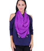 Purple Polyester Solid Lurex Striped Tasselled Scarf