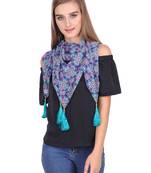 Royal Blue & Multi Synthetic Polyester Printed Geometric Tasselled Scarf
