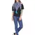 Royal Blue & Multi Synthetic Polyester Printed Geometric Tasselled Scarf