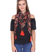 Multi Synthetic Polyester Printed Floral Tasselled Scarf