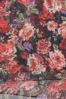 Multi Synthetic Polyester Printed Floral Tasselled Scarf