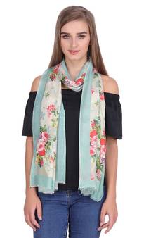 Green/Multi Modal Printed Frayed Scarf (75x200 cm)