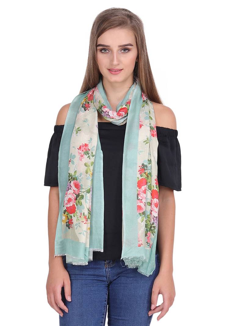 Green/Multi Modal Printed Frayed Scarf (75x200 cm)