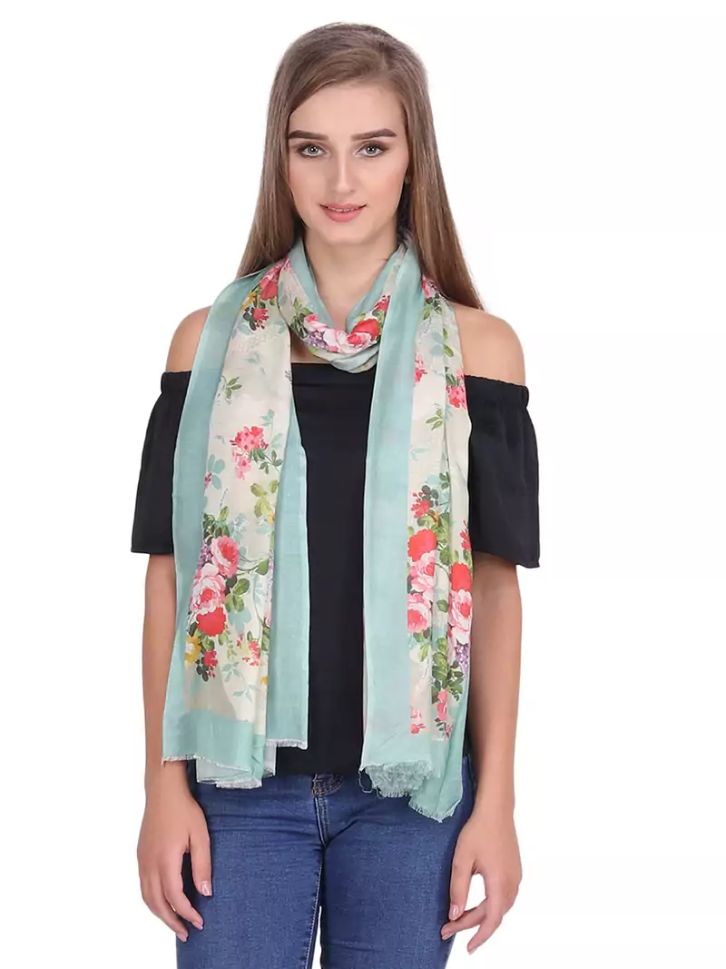 Green/Multi Modal Printed Frayed Scarf (75x200 cm)