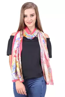 Pink/Multi Modal Printed Frayed Scarf (75x200 cm)
