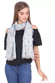 Off White & Blue Modal Woven Design Frayed Stole (70x180 cm)