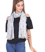 Off White & Blue Modal Woven Design Frayed Stole (70x180 cm)