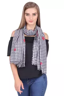 White Black Modal  Frayed Stole (75x180 cm)