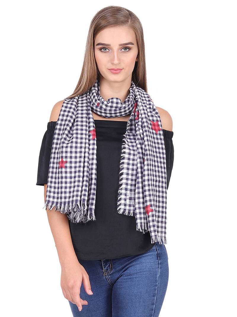 White Black Modal  Frayed Stole (75x180 cm)