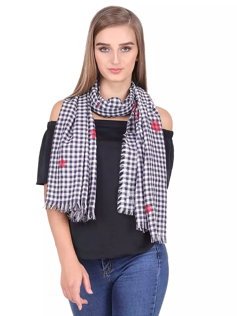 White Black Modal  Frayed Stole (75x180 cm)