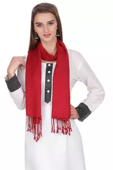 Maroon Viscose Rayon Solid Fringed Stole (55x180 cm)
