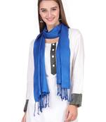 Blue Viscose Rayon Solid Fringed Stole (55x180 cm)