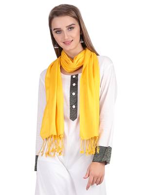 Yellow Viscose Rayon Solid Fringed Stole (55x180 cm) 1